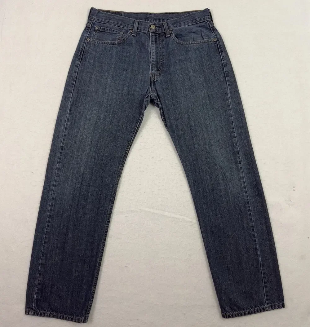 Levis 505 Jeans Mens 34x32 Blue Regular Fit Medium Wash Denim Stretch